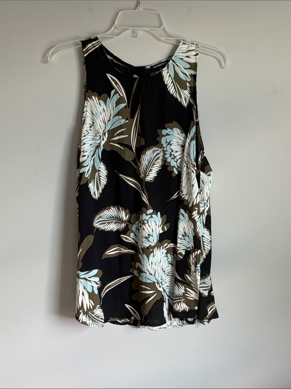Who What Wear Black Floral Tank Top with Light Blue & Olive Accents